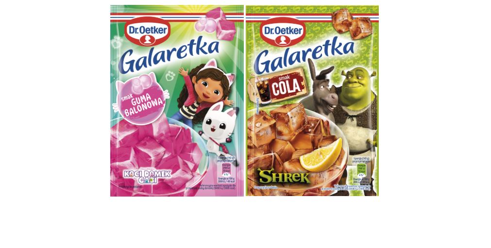 Galaretka Koci Domek Gabi o smaku gumy balonowej oraz Galaretka Shrek o smaku coli